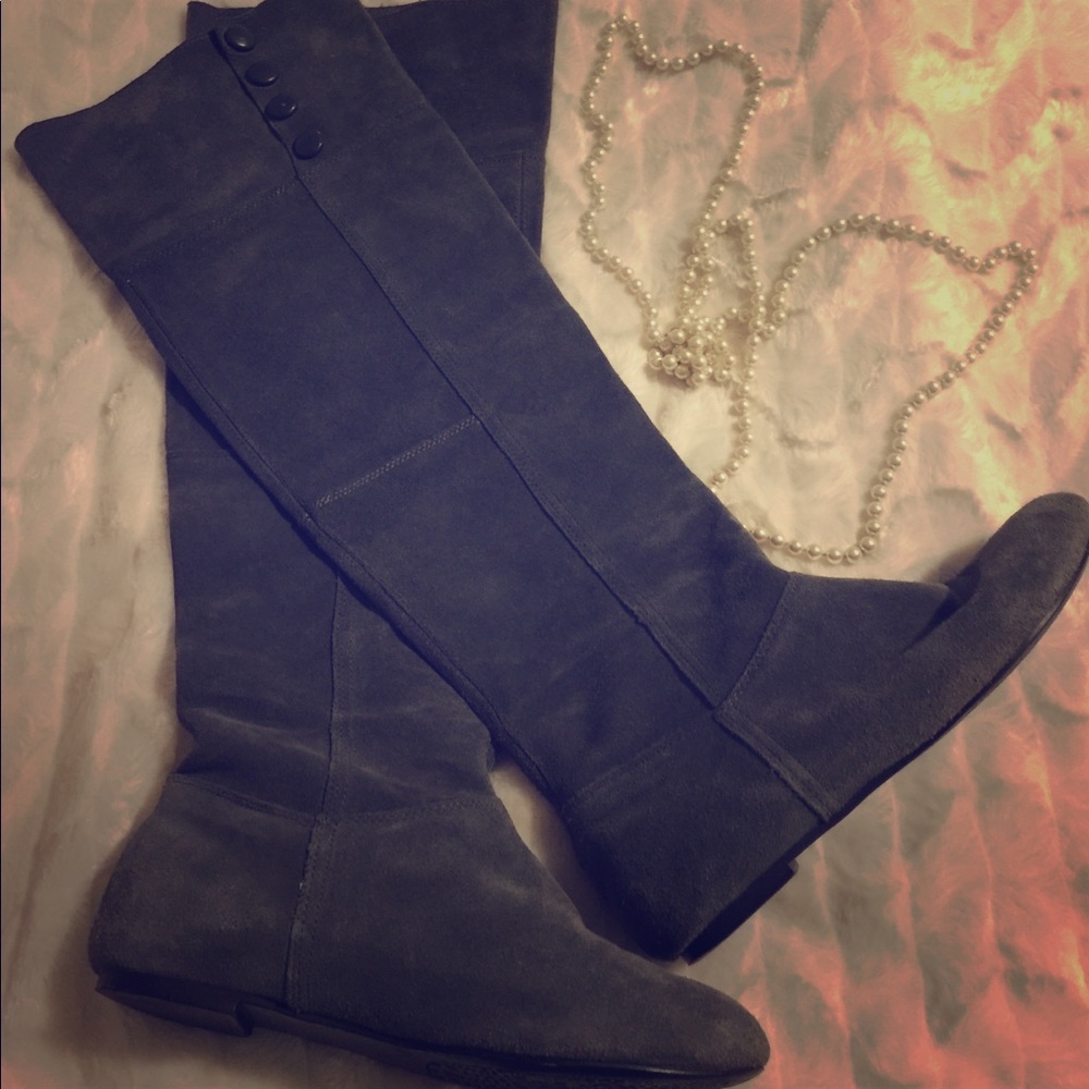 Gray thigh high boots